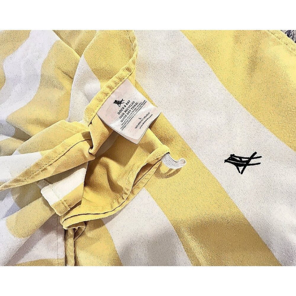 Dock & Bay Quick Dry Towel Yellow White Stripe Beach 100% Recycled 63"L x 35"W